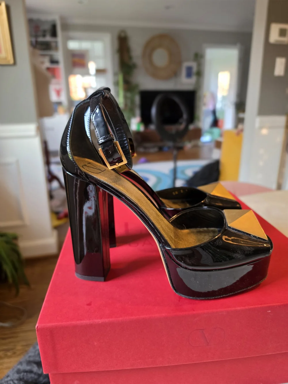Valentino Garavani One Stud 120mm Platform Sandal with Gold Pyramid Size 38/8